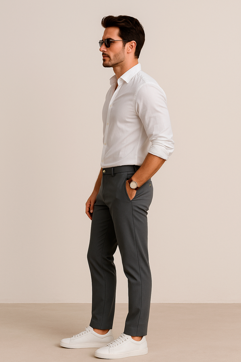 Pantalones Para Hombre De Vestir Flex Slim GPFLEX Gris