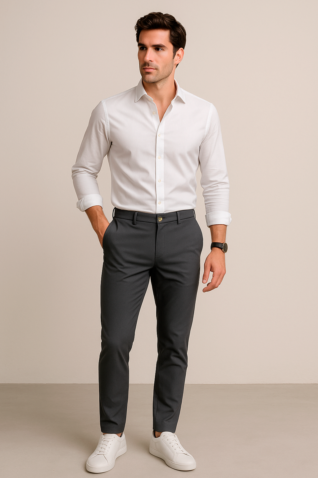 Pantalones Para Hombre De Vestir Flex Slim GPFLEX Gris