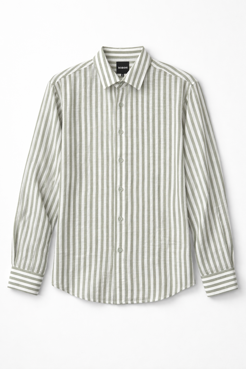 Camisa para Hombre Manga Larga de Rayas Antiarrugas Ligera B61408 Olivo