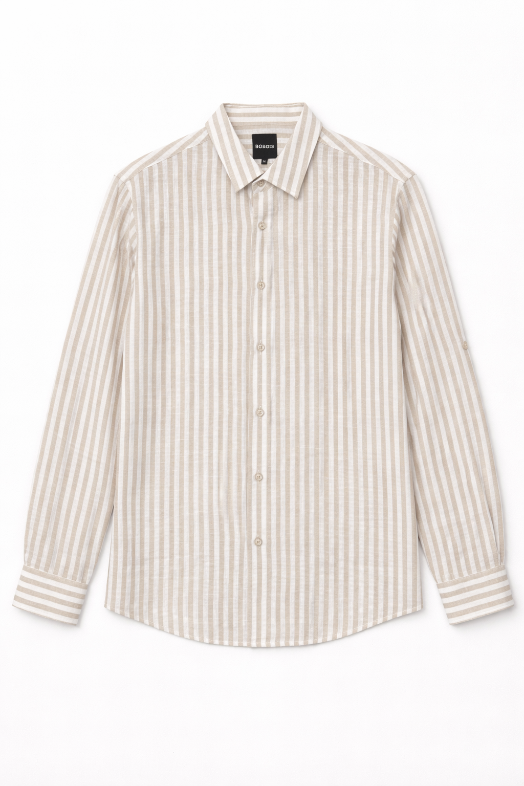 Camisa para Hombre Manga Larga de Rayas Antiarrugas Ligera B61408 Beige