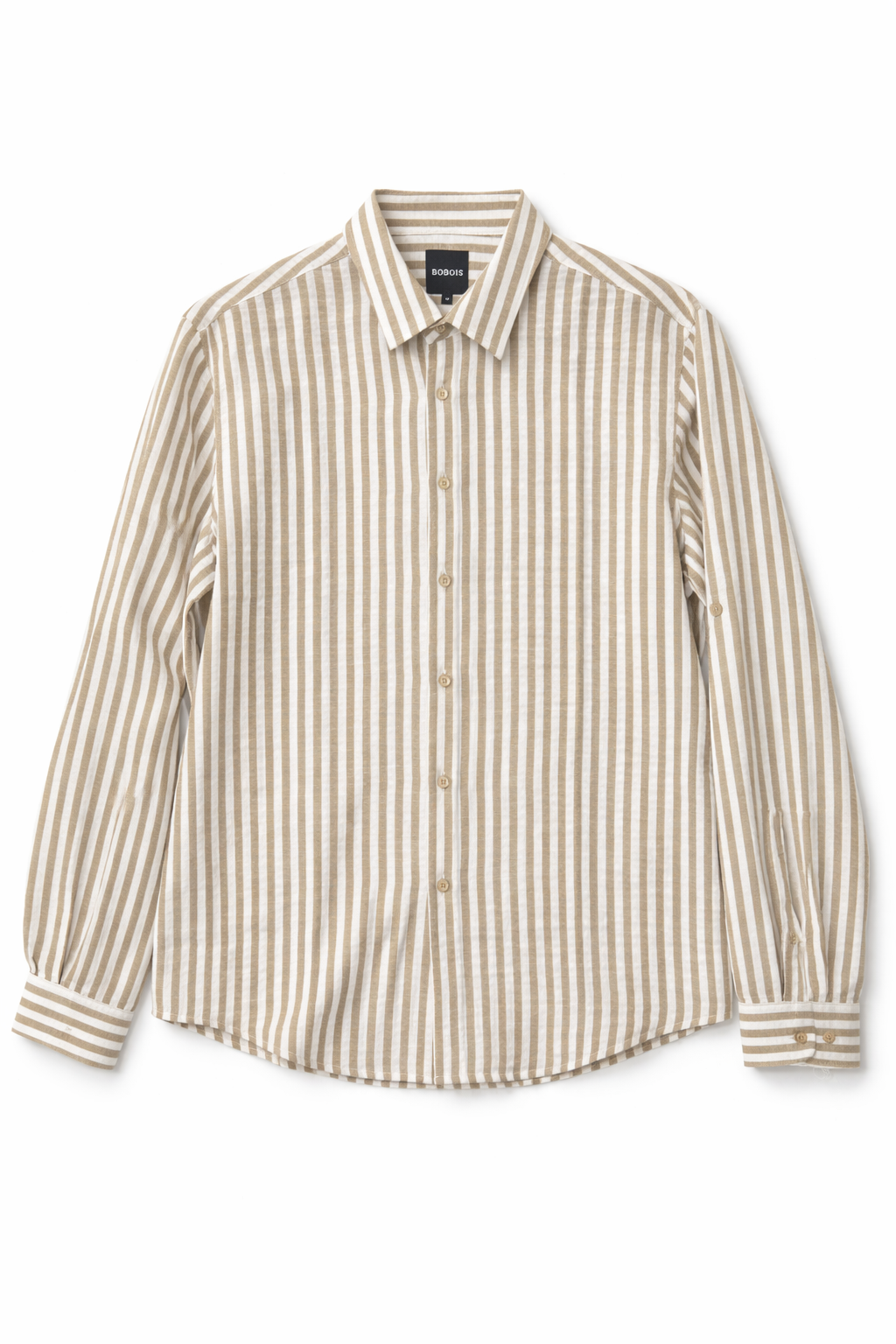 Camisa para Hombre Manga Larga de Rayas Antiarrugas Ligera B61408 Kaki