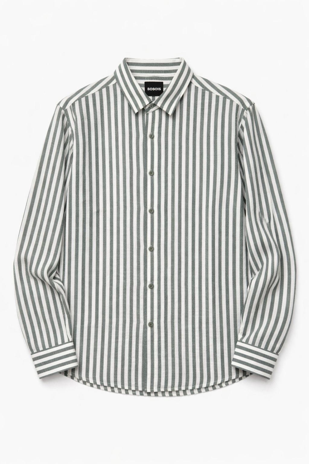 Camisa para Hombre Manga Larga de Rayas Antiarrugas Ligera B61408 Militar