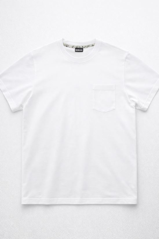 Playera para Hombre Cuello Redondo Algodón con Bolsa Stretch A61401 Blanco