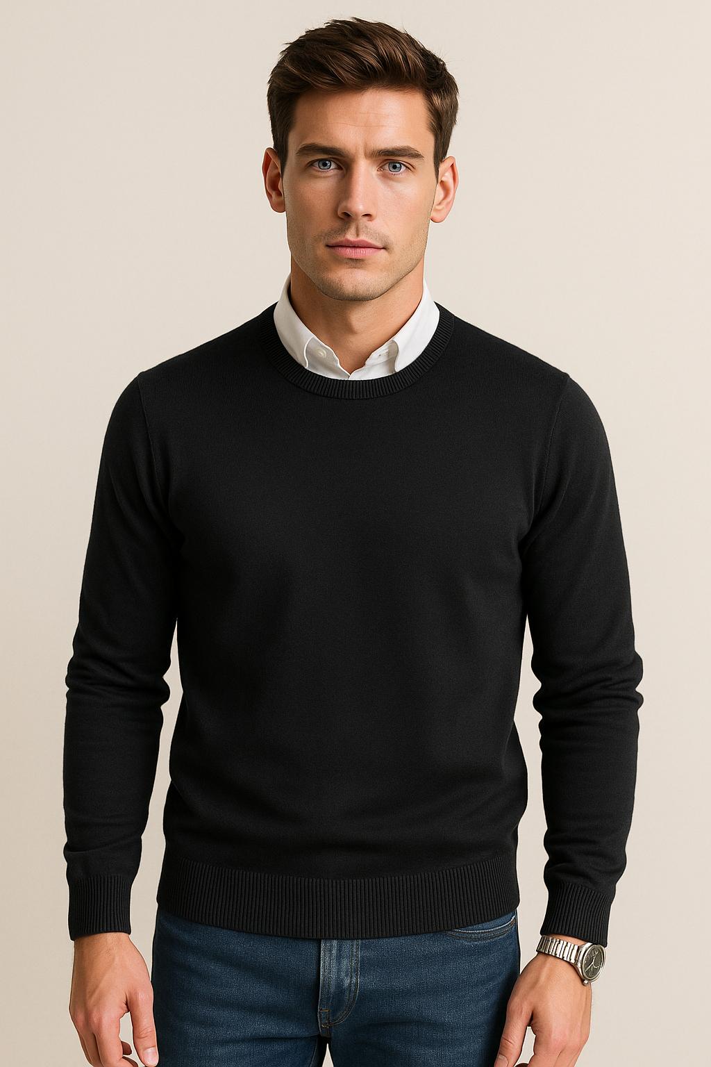 Suéteres Para Hombre Básico de Punto Fino E55301 Negro