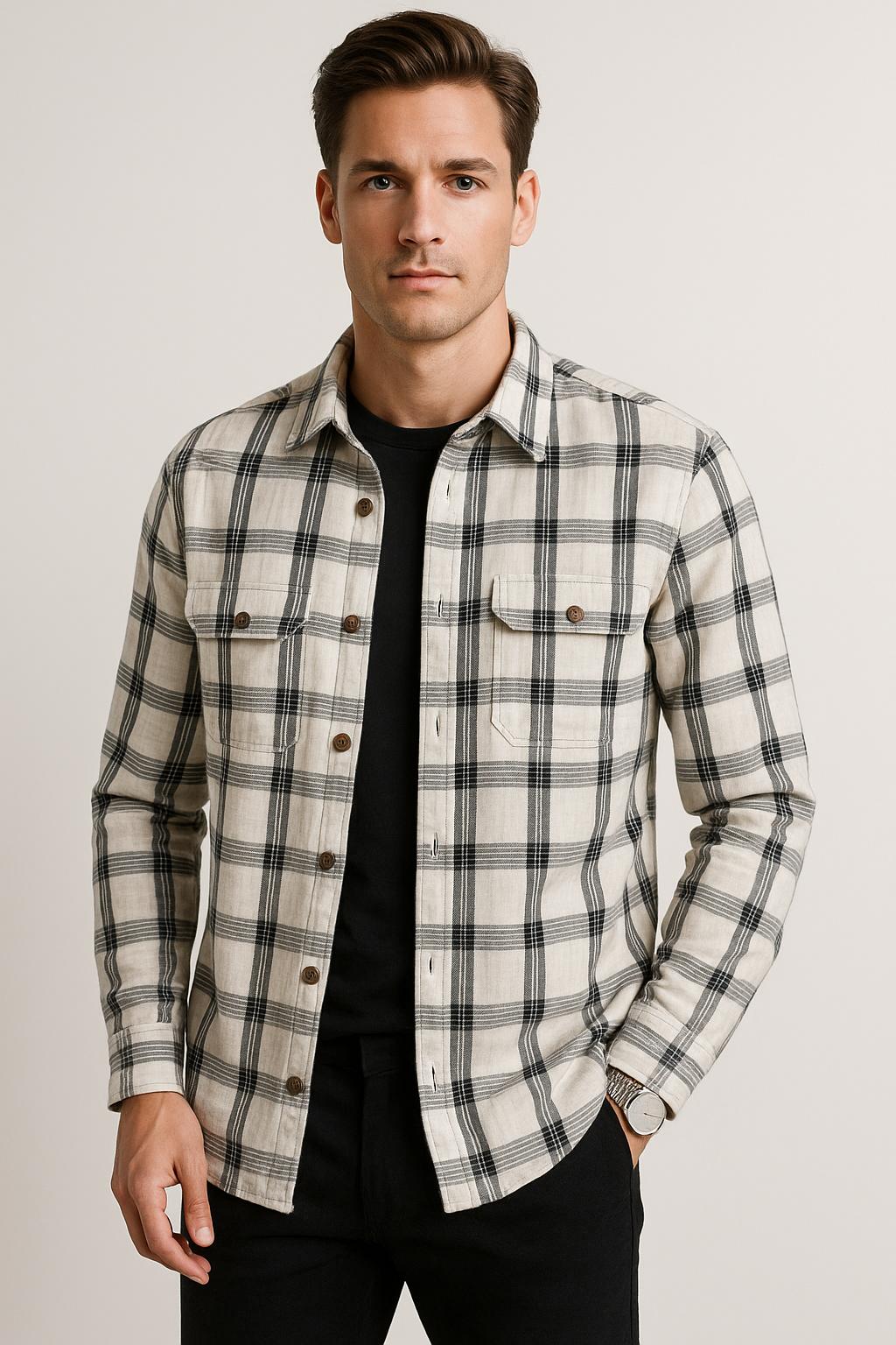 Camisolas Para Hombre Jacquard De Cuadros B55329 Crema