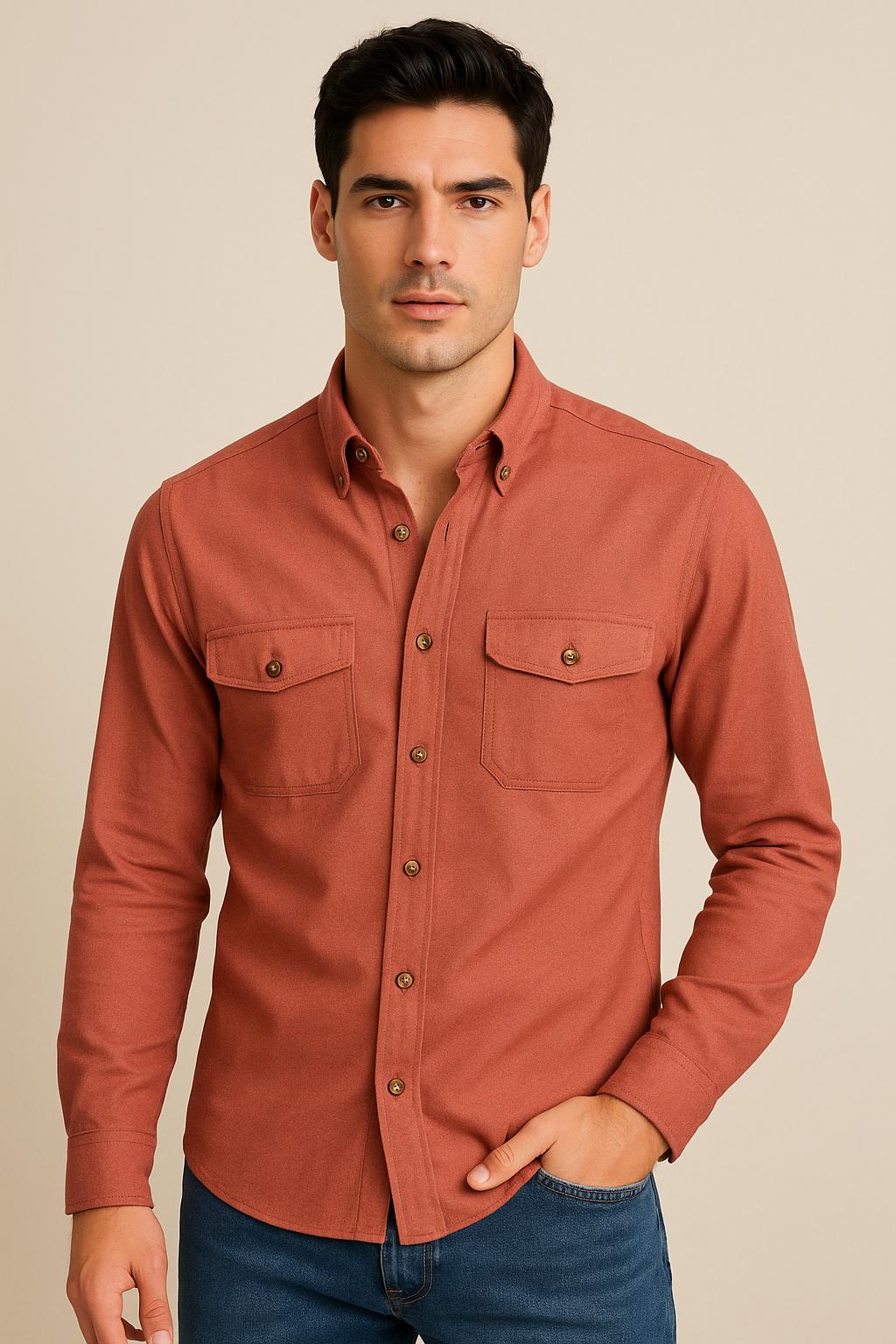 Camisas Para Hombre Relaxed Con Bolsillos B55131 Rustico
