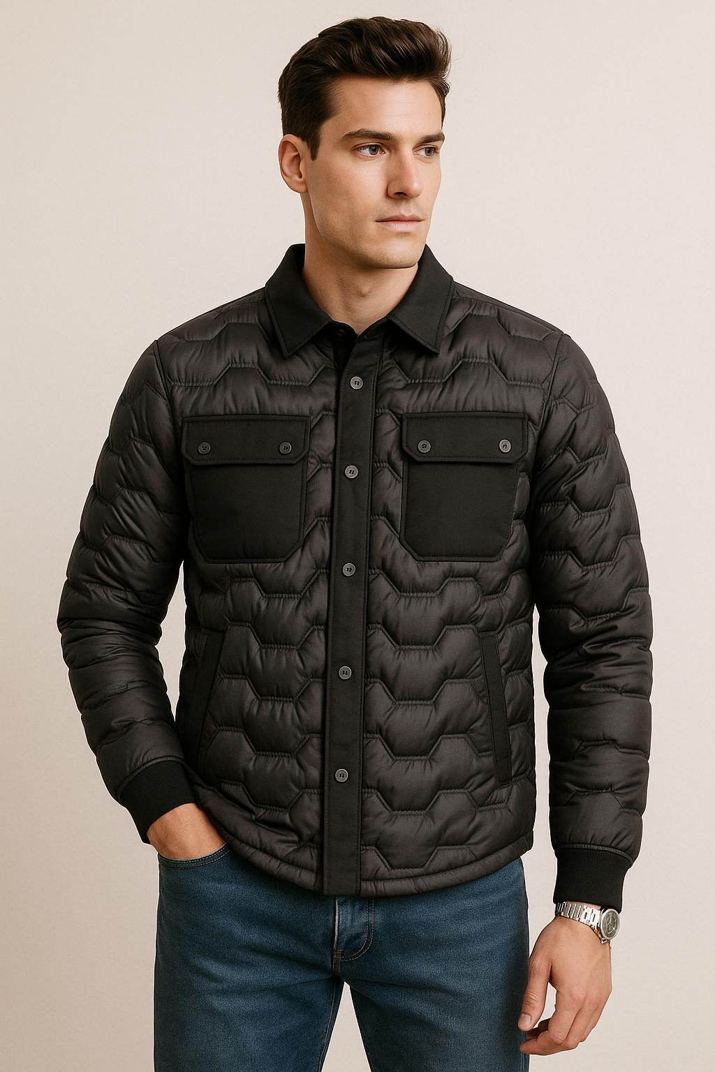 Chamarras Para Hombre Clásica De Invierno Estilo Acolchado D45302 Negro