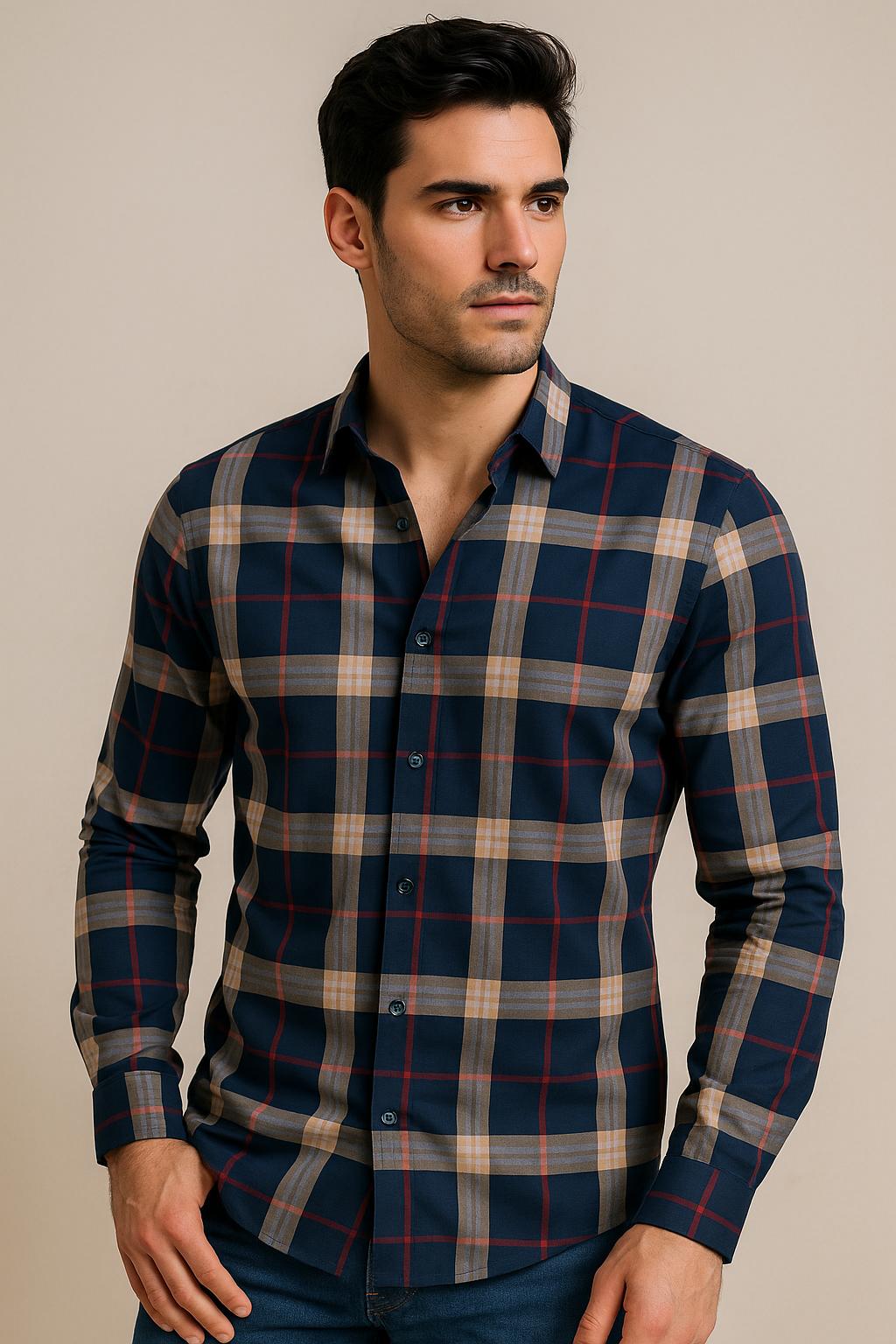 Camisas Para Hombre Cuadros Grandes B55309 Marino
