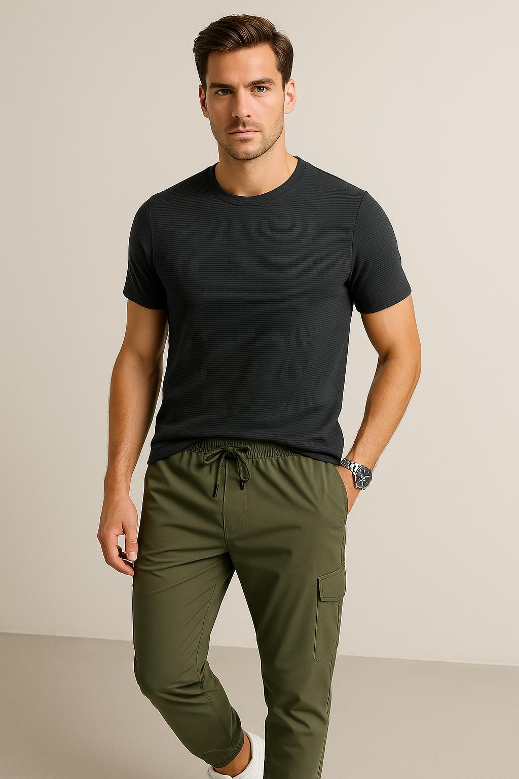 Playeras Para Hombre Con Bordones A55307 Negro