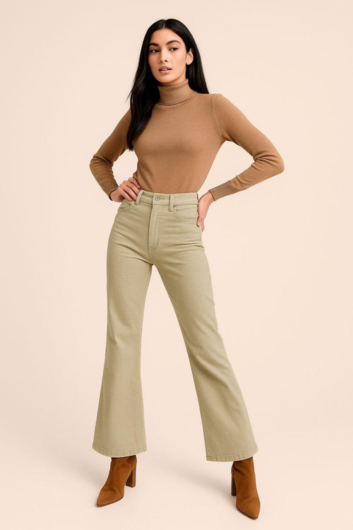 Jeans Para Mujer Gabardina Acampanados V53103 Kaki