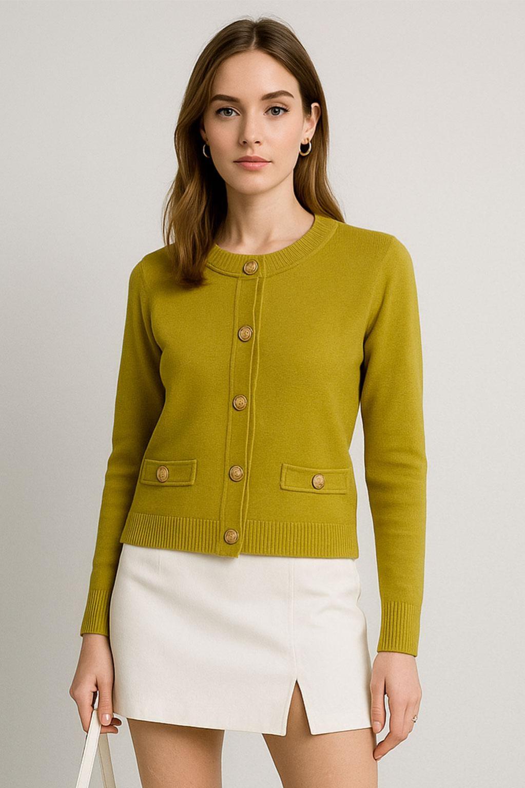Suéteres Para Mujer Tejido Con Botones O53207 Verde