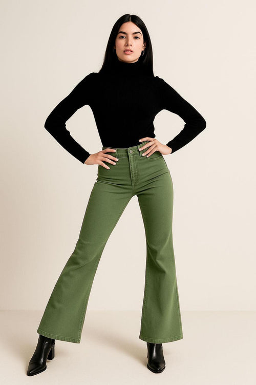 Jeans Para Mujer Gabardina Acampanados V53103 Olivo