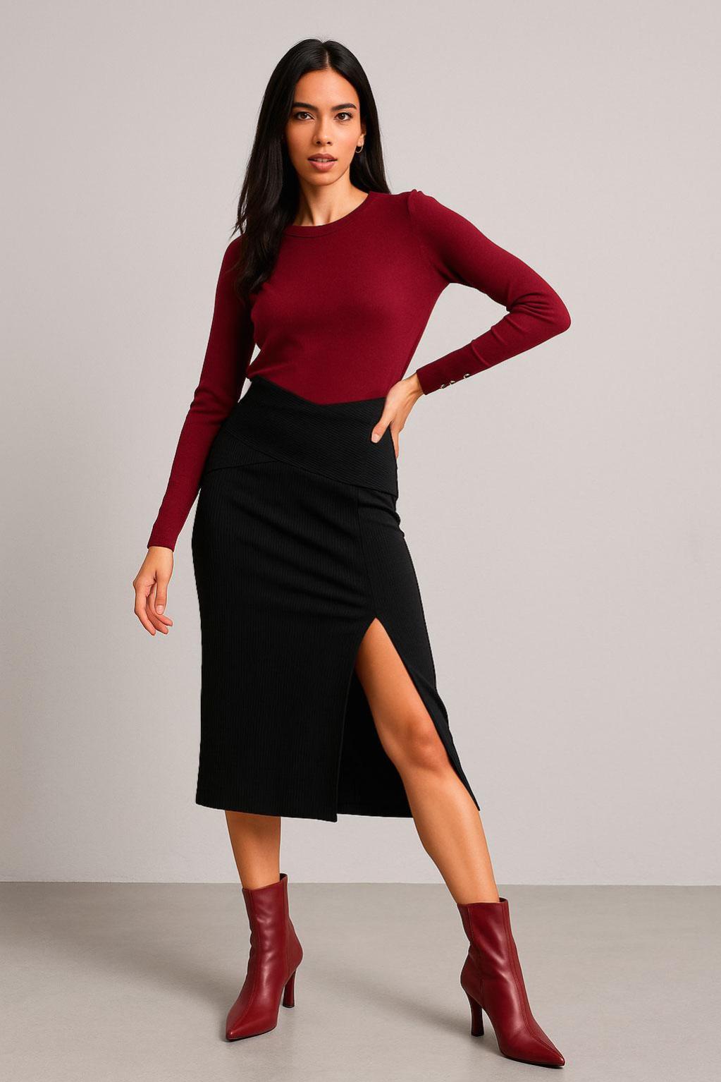 Faldas Para Mujer De Tubo Cintura Cruzada Abertura Frontal X53102 Negro