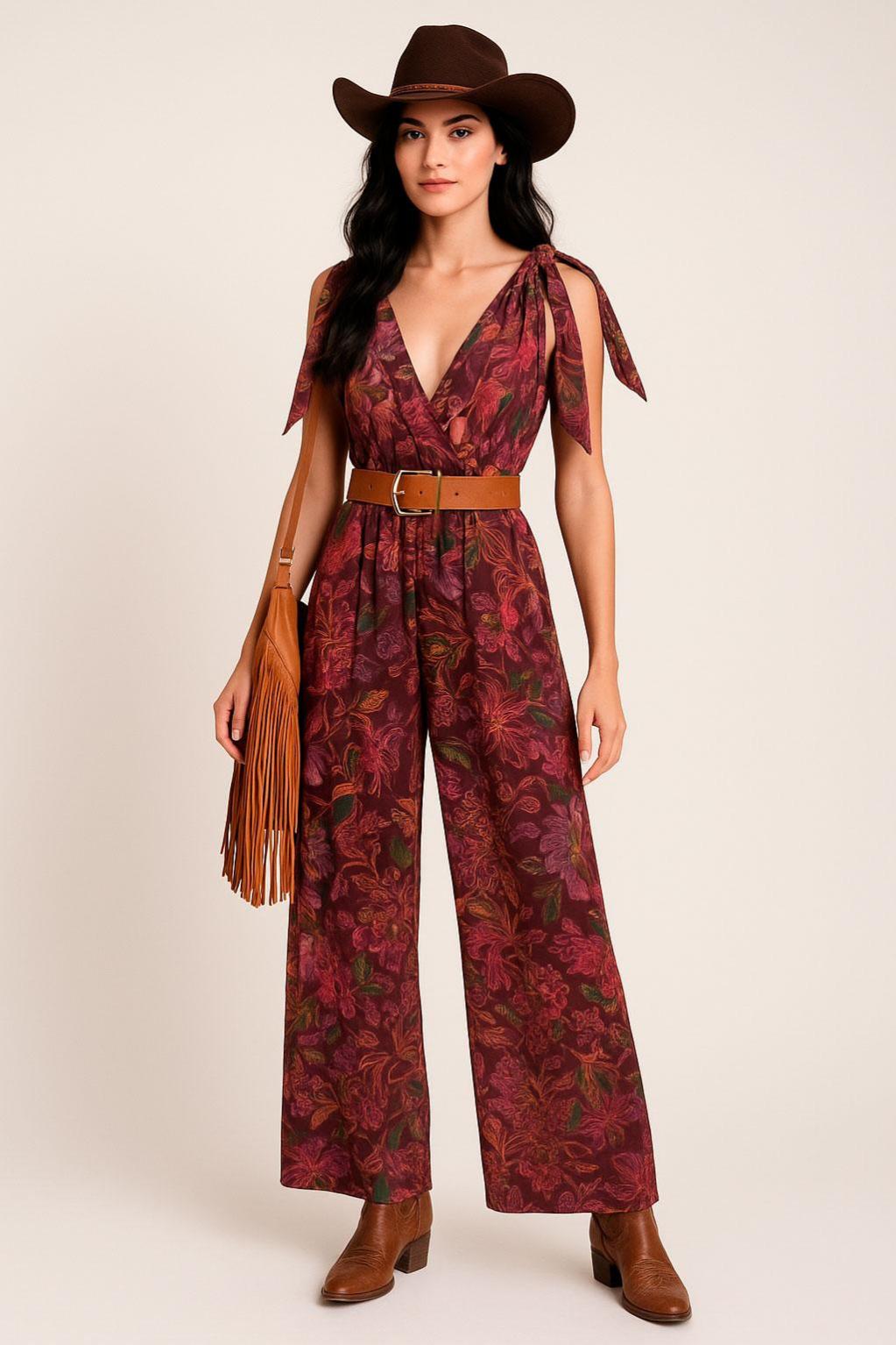 Jumpsuits Para Mujer Escotado Con Cinto y Hebilla W53127 Unico