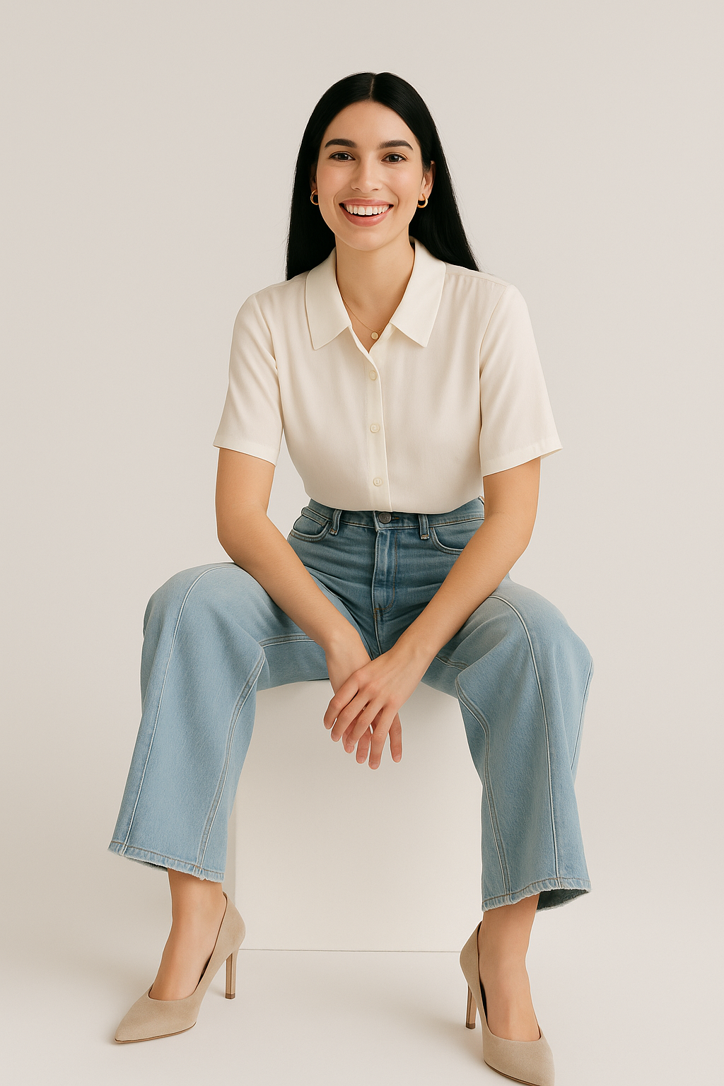 Jeans Para Mujer Wide Leg Mezclilla V51100 Bleach