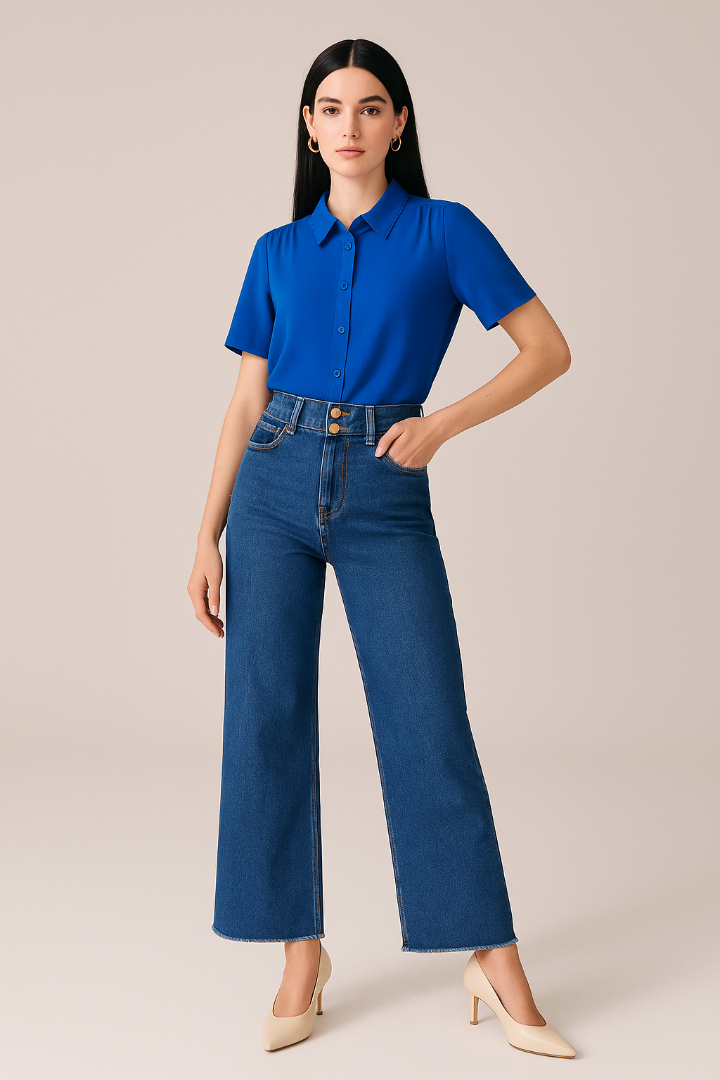 Jeans Para Mujer Wide Leg Mezclilla V51100 Stone