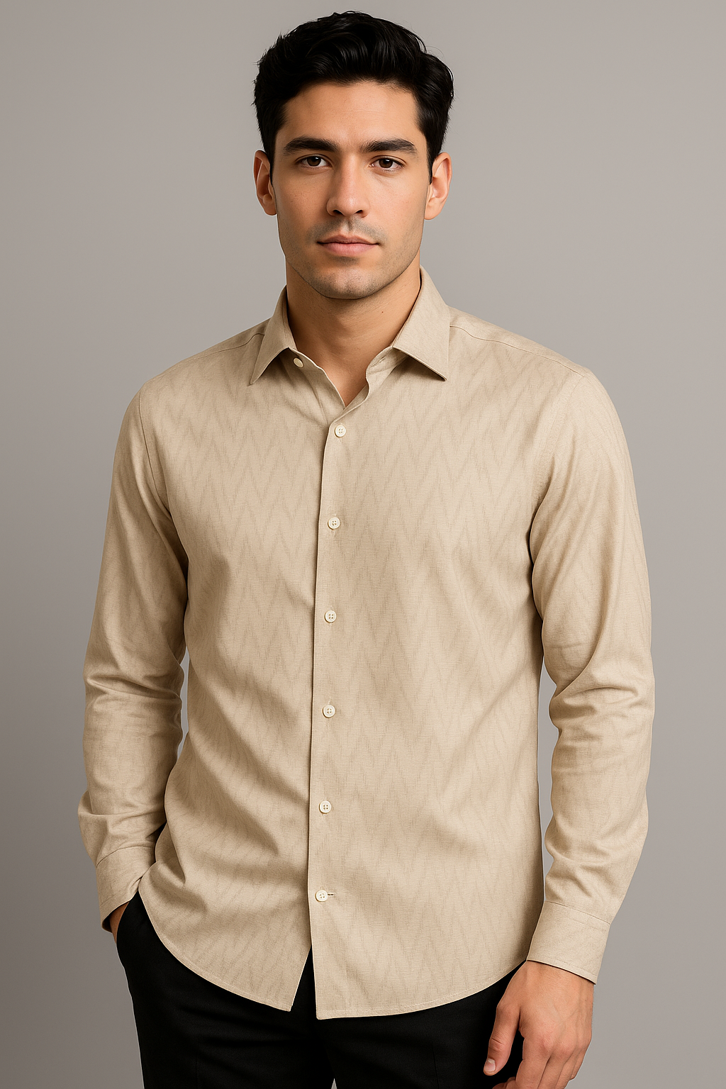 Camisas Para Hombre Jacquard Geométrica ML B55323 Arena