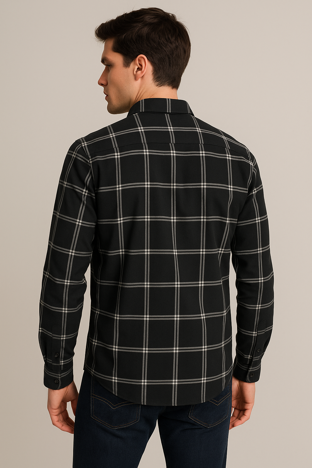 Camisas Para Hombre Cuadros Clásica Con Bolsillo B55210 Negro