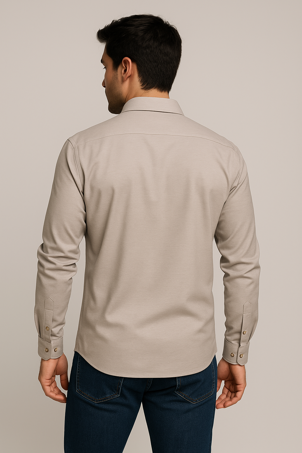 Camisas Para Hombre Jersey Spandex De Punto B55402 Beige