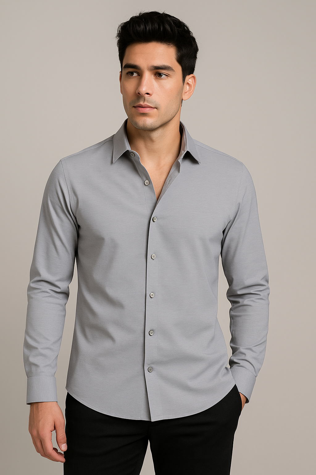 Camisas Para Hombre Jersey Spandex De Punto B55402 Gris