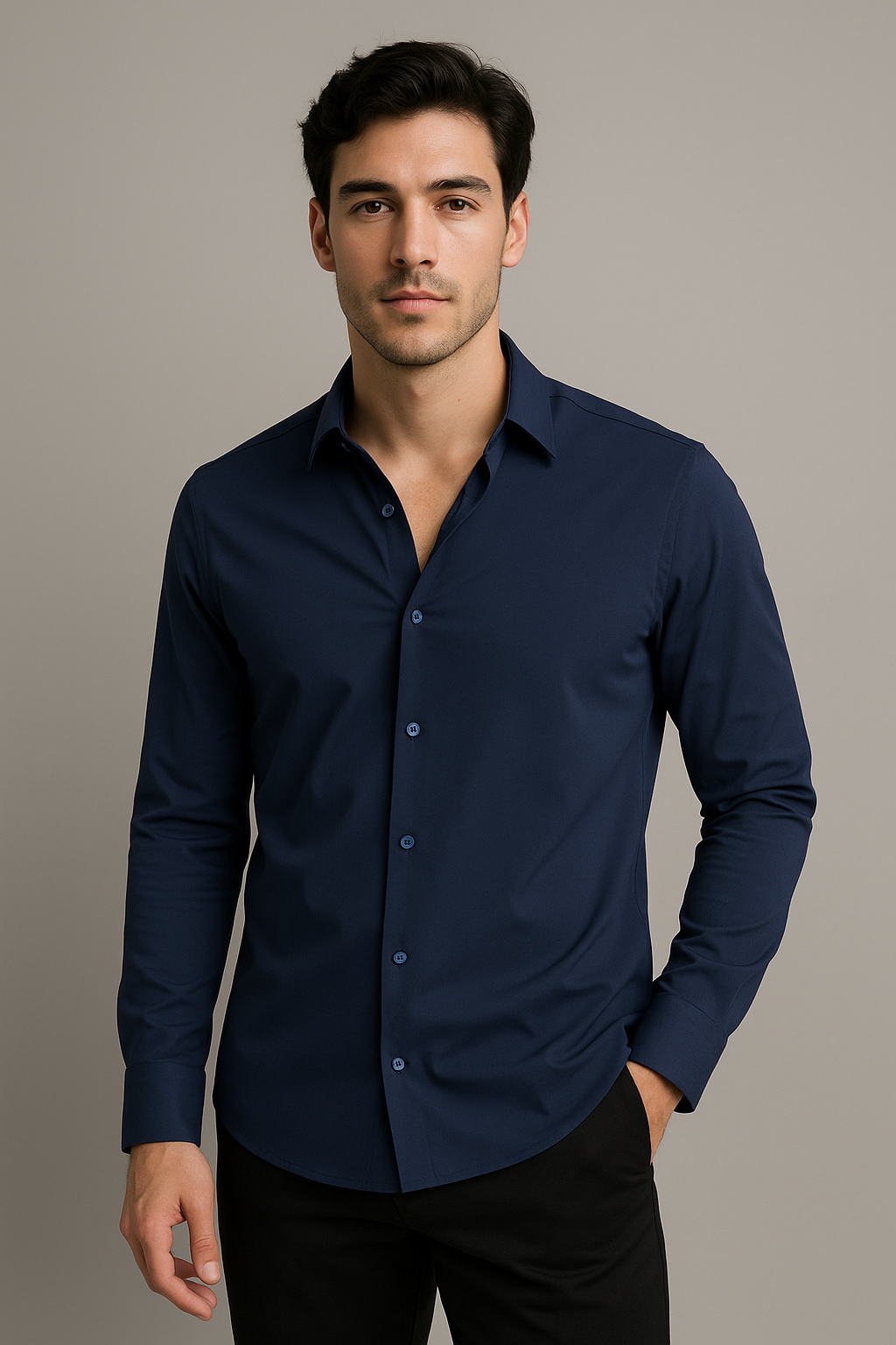 Camisas Para Hombre Jersey Spandex De Punto B55402 Marino