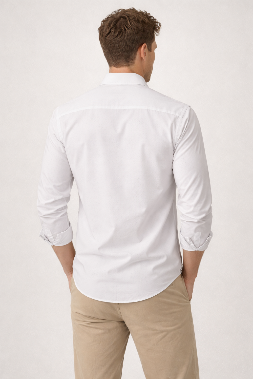 Camisa para Hombre Manga Larga Piqué Stretch Sin Arrugas B61401 Blanco