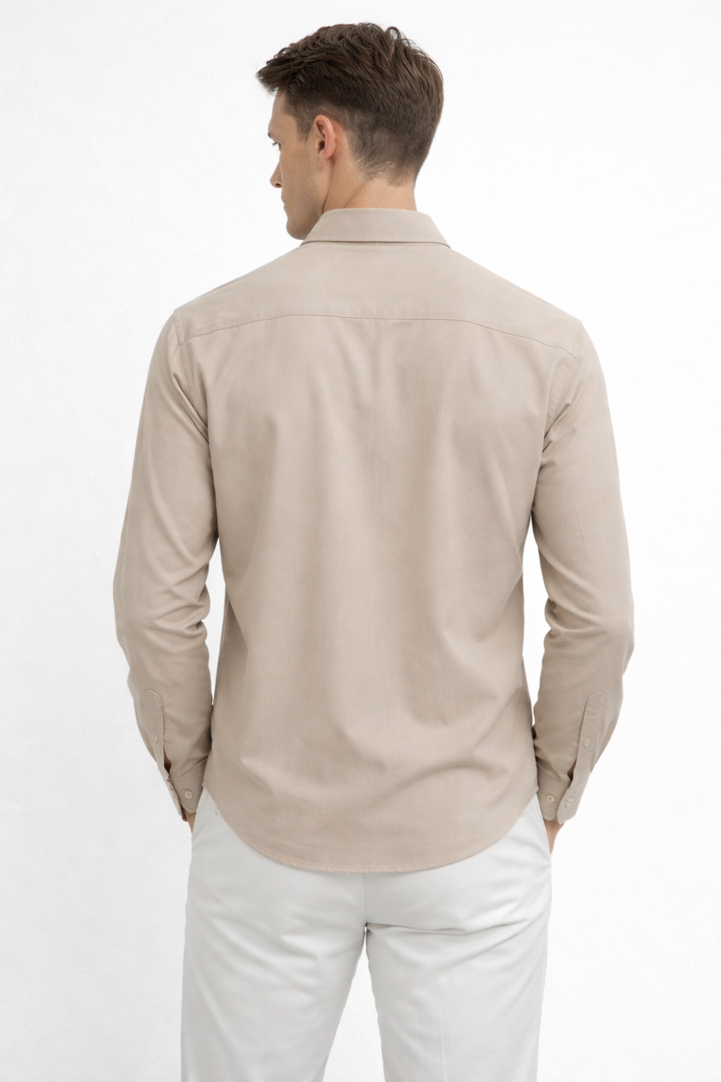 Camisa para Hombre Manga Larga Piqué Stretch Sin Arrugas B61401 Beige