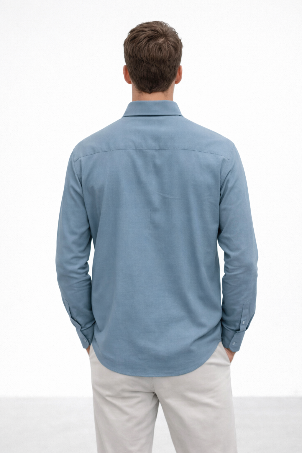 Camisa para Hombre Manga Larga Piqué Stretch Sin Arrugas B61401 Azul