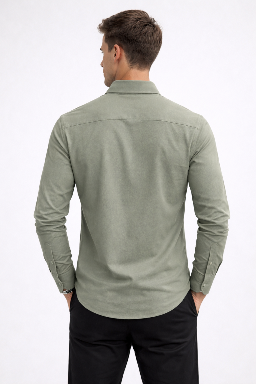 Camisa para Hombre Manga Larga Piqué Stretch Sin Arrugas B61401 Sage