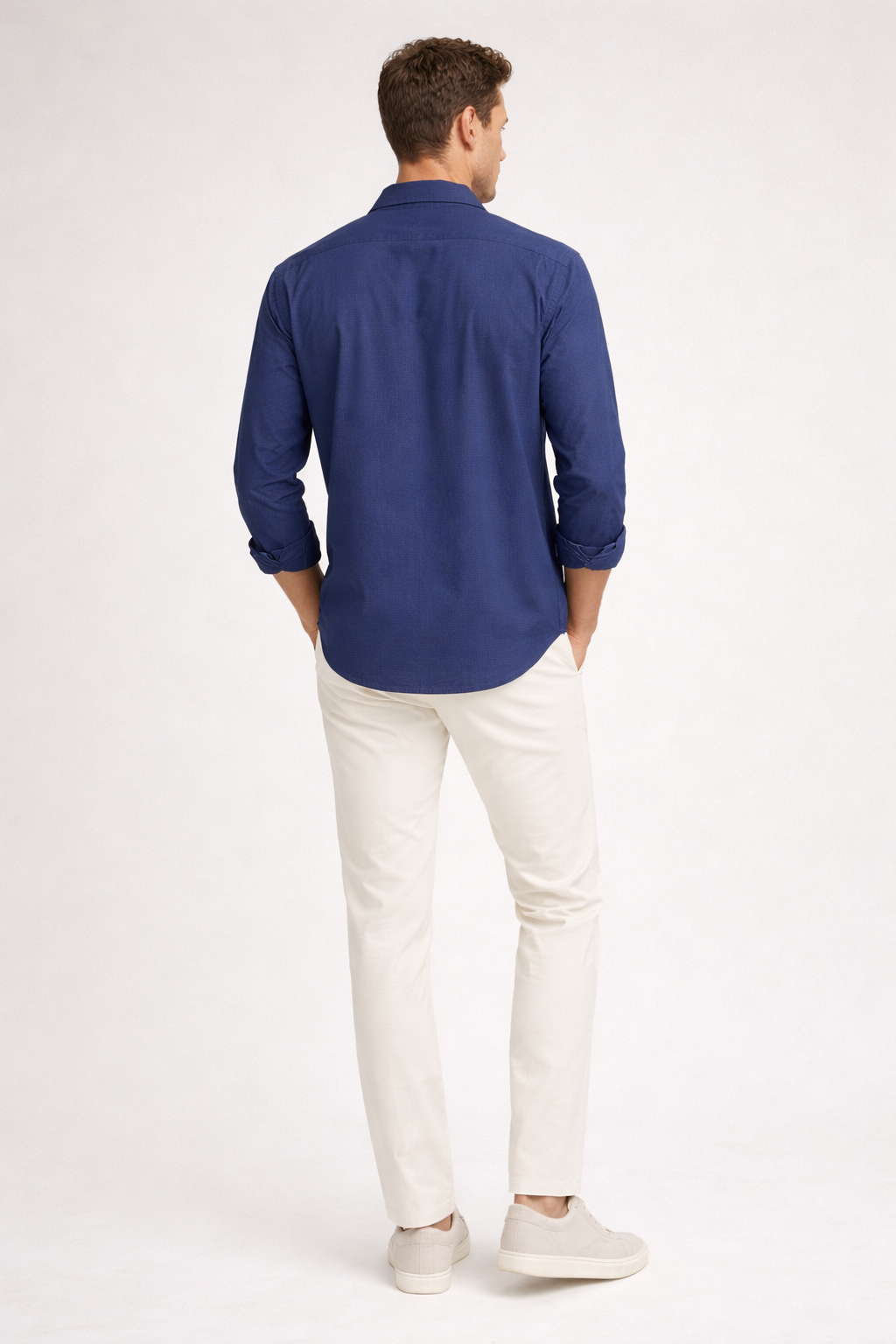 Camisa para Hombre Manga Larga Piqué Stretch Sin Arrugas B61401 Marino