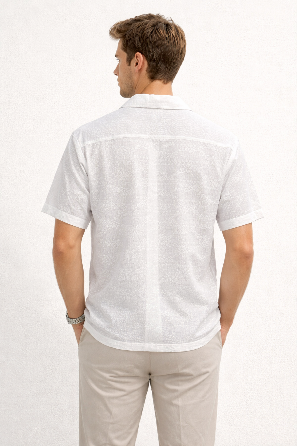 Camisa para Hombre Manga Corta Jacquard Super Stretch Antiarrugas B61453 Blanco