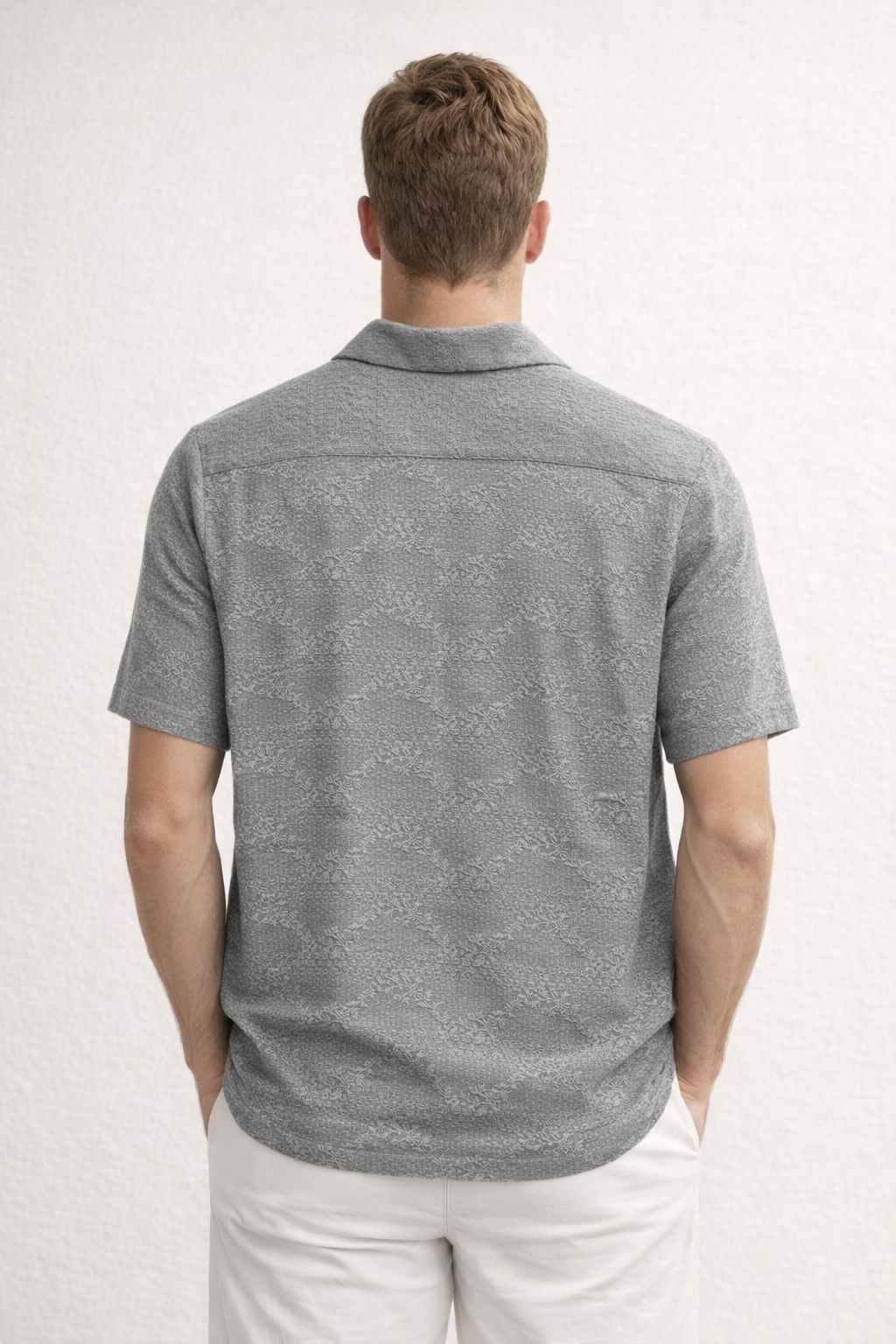 Camisa para Hombre Manga Corta Jacquard Super Stretch Antiarrugas B61453 Gris