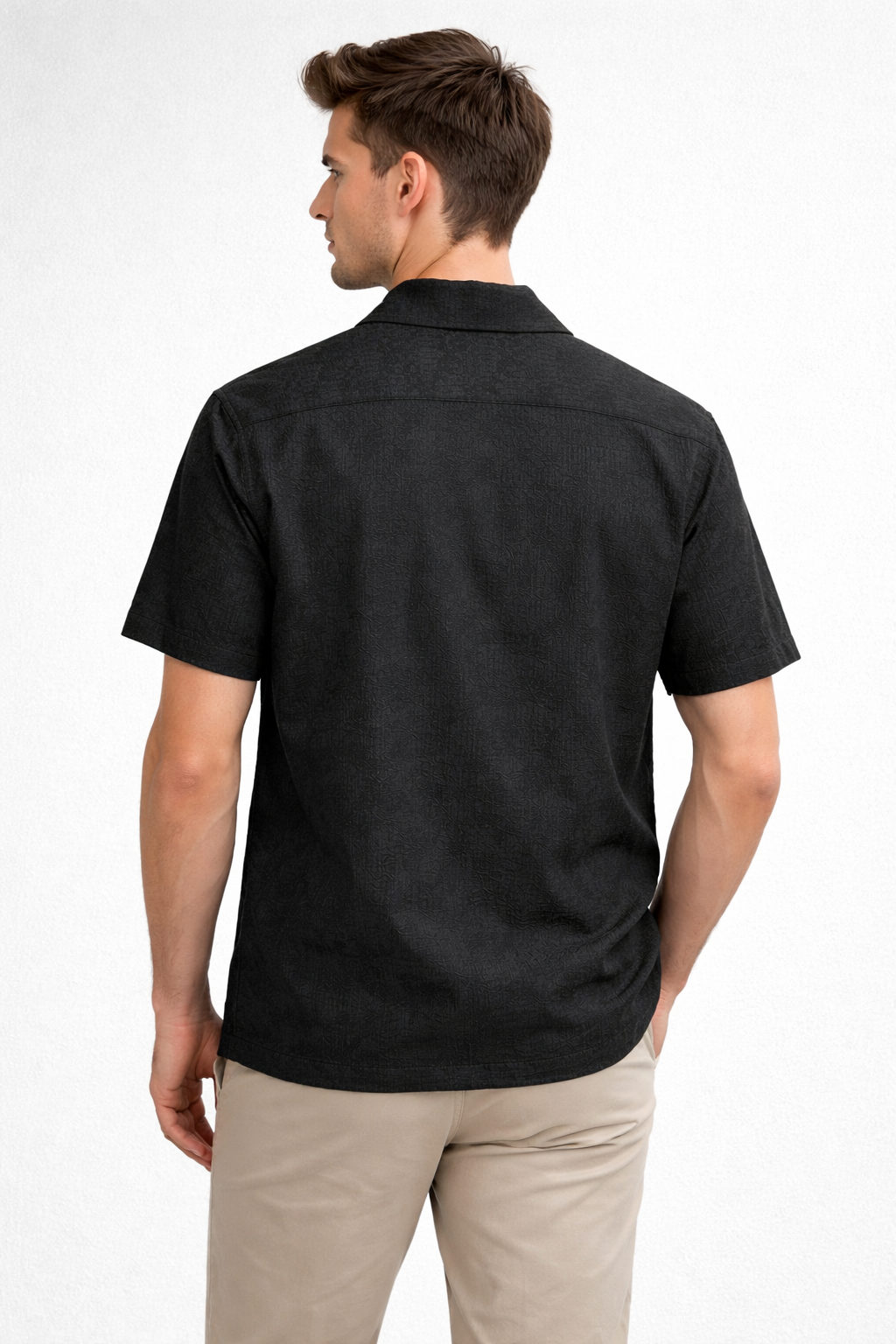 Camisa para Hombre Manga Corta Jacquard Super Stretch Antiarrugas B61453 Negro