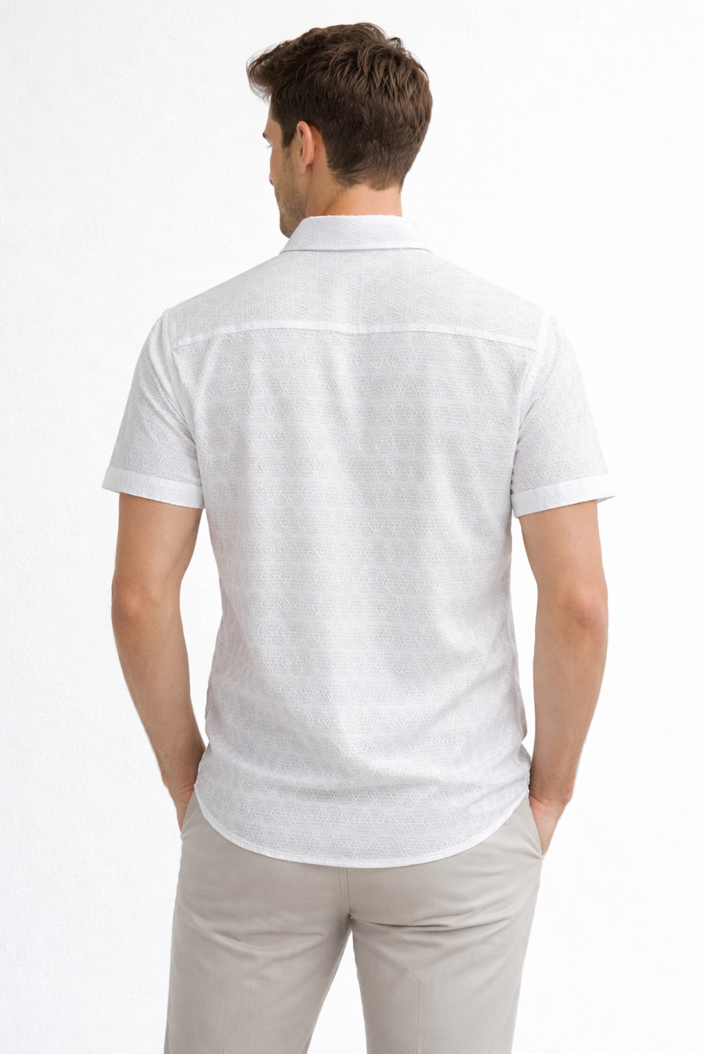 Camisa para Hombre Manga Corta Super Stretch Jacquard B61455 Blanco