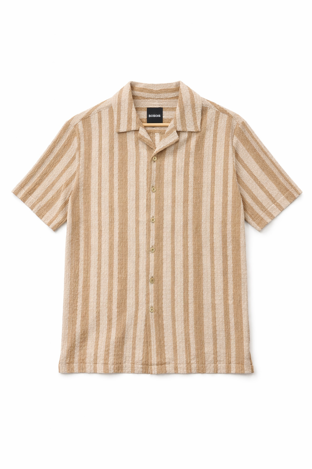 Camisa para Hombre Manga Corta Jacquard a Rayas Stretch B61456 Kaki