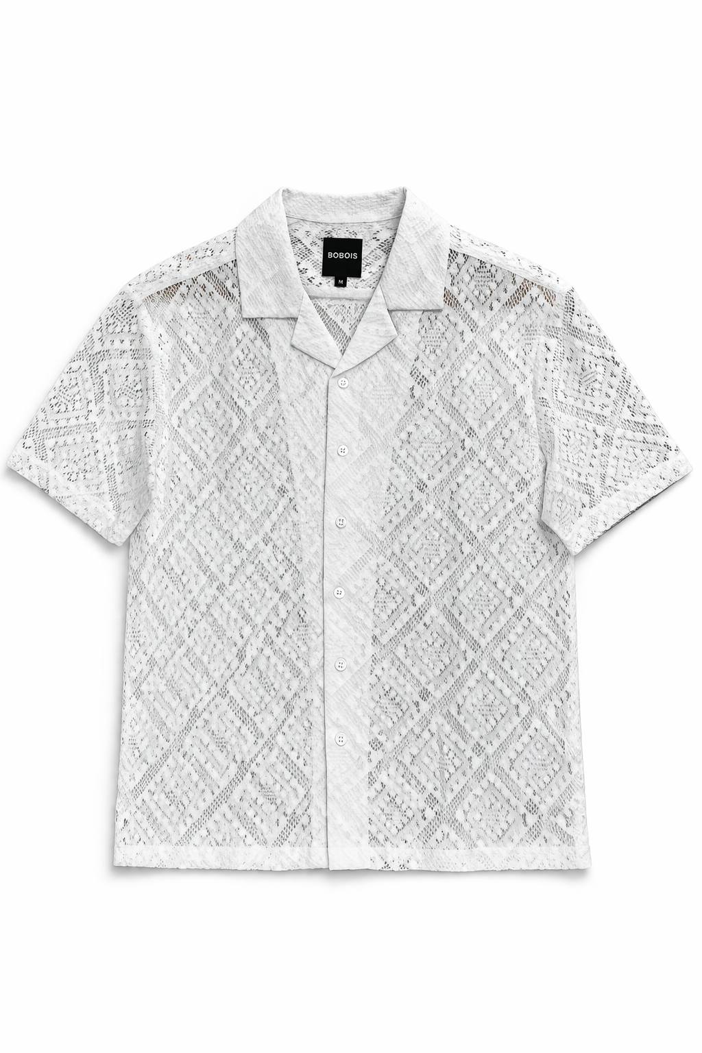 Camisa para Hombre Manga Corta Resort Casual de Crochet B61458 Blanco