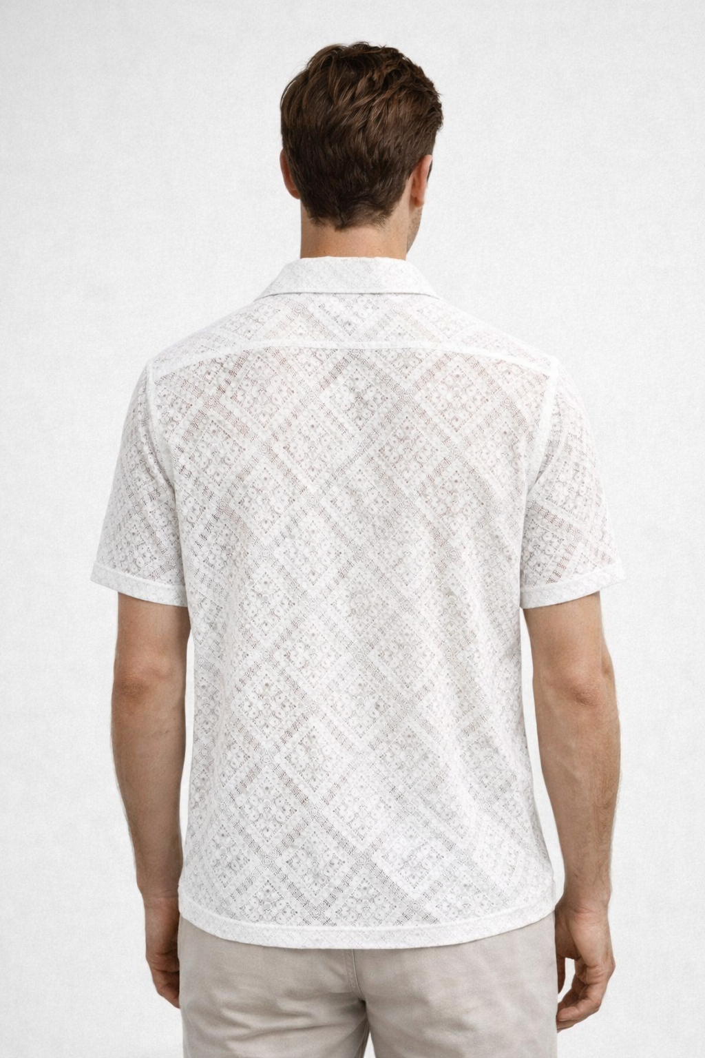 Camisa para Hombre Manga Corta Resort Casual de Crochet B61458 Blanco