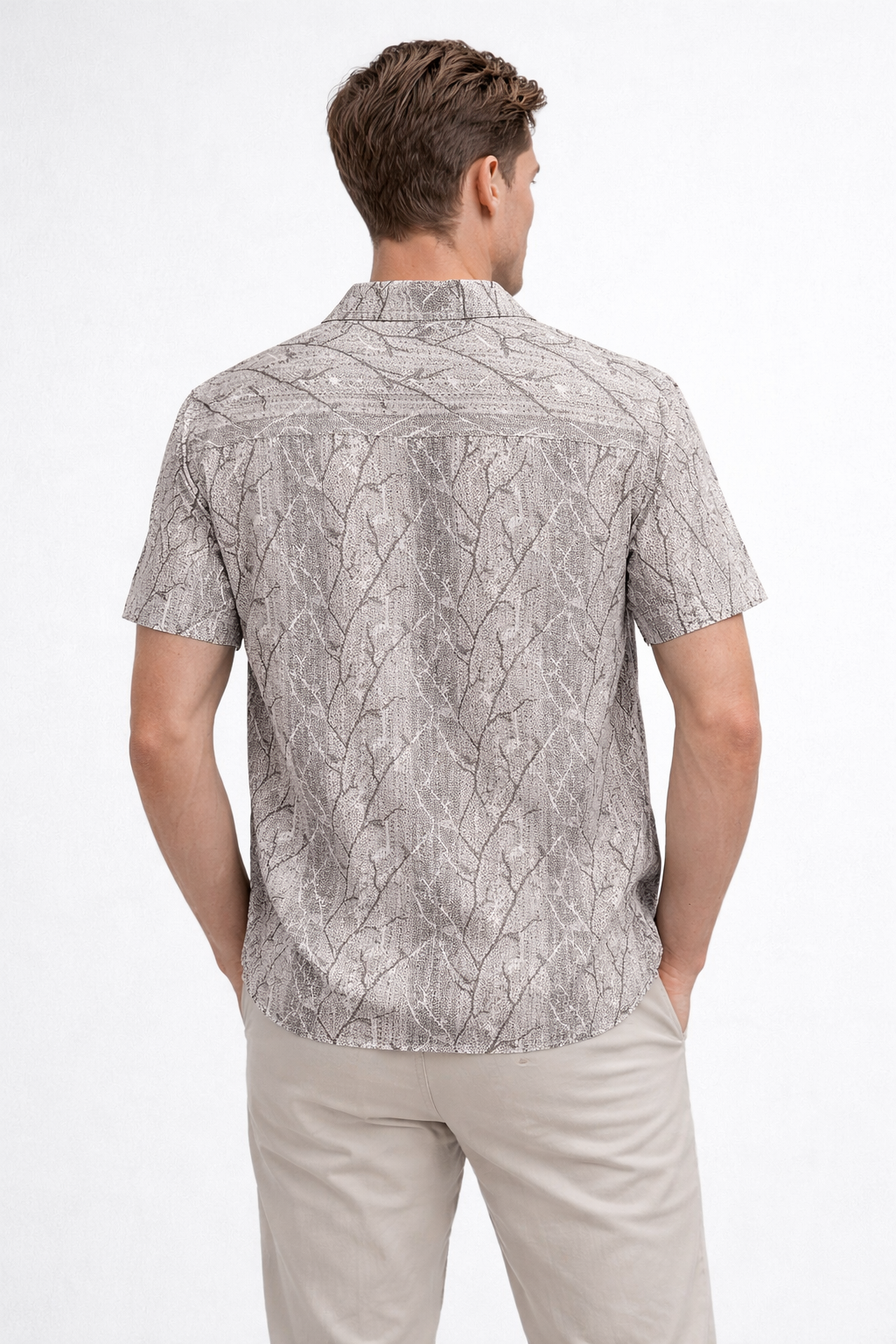 Camisa para Hombre Manga Corta Resort Crochet Diseño Artístico B61462 Gris