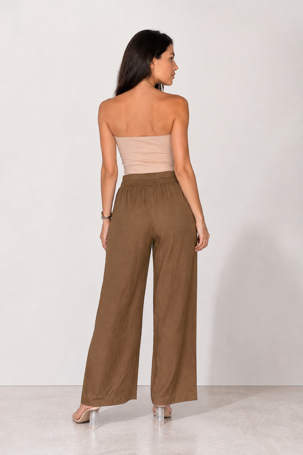 Pantalones Para Mujer de Lino Pierna Ancha W61119 Cocoa