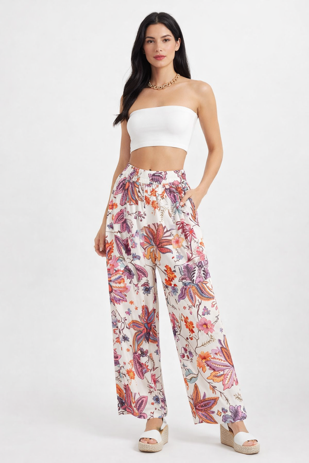 Pantalones Para Mujer Paisley Satinado W61102 Hueso