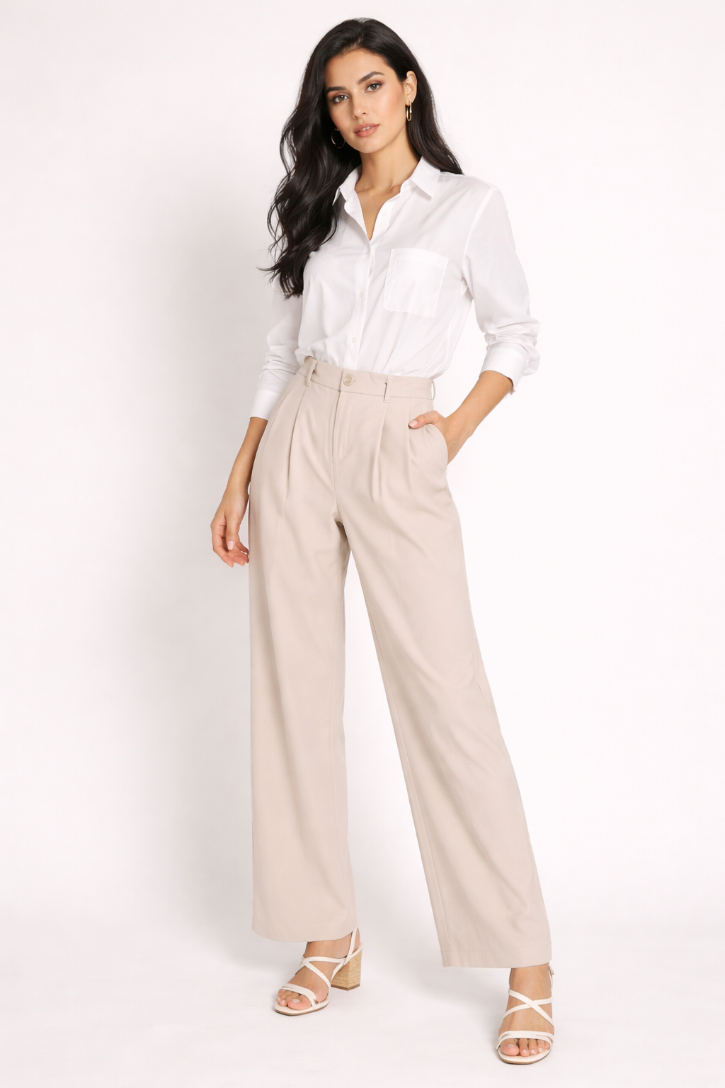 Pantalones Para Mujer Wide Leg Con Pinzas W61101 Arena