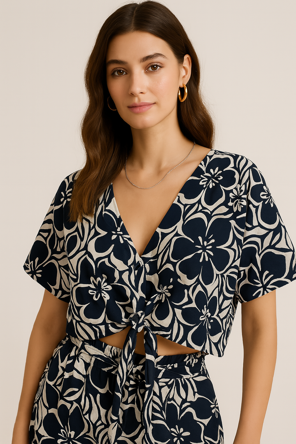 Blusas Para Mujer Estampada Con Nudo N51120 Negro