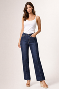 Jeans Para Mujer Wide Leg Con Pespunte Rectos V61102 Stone