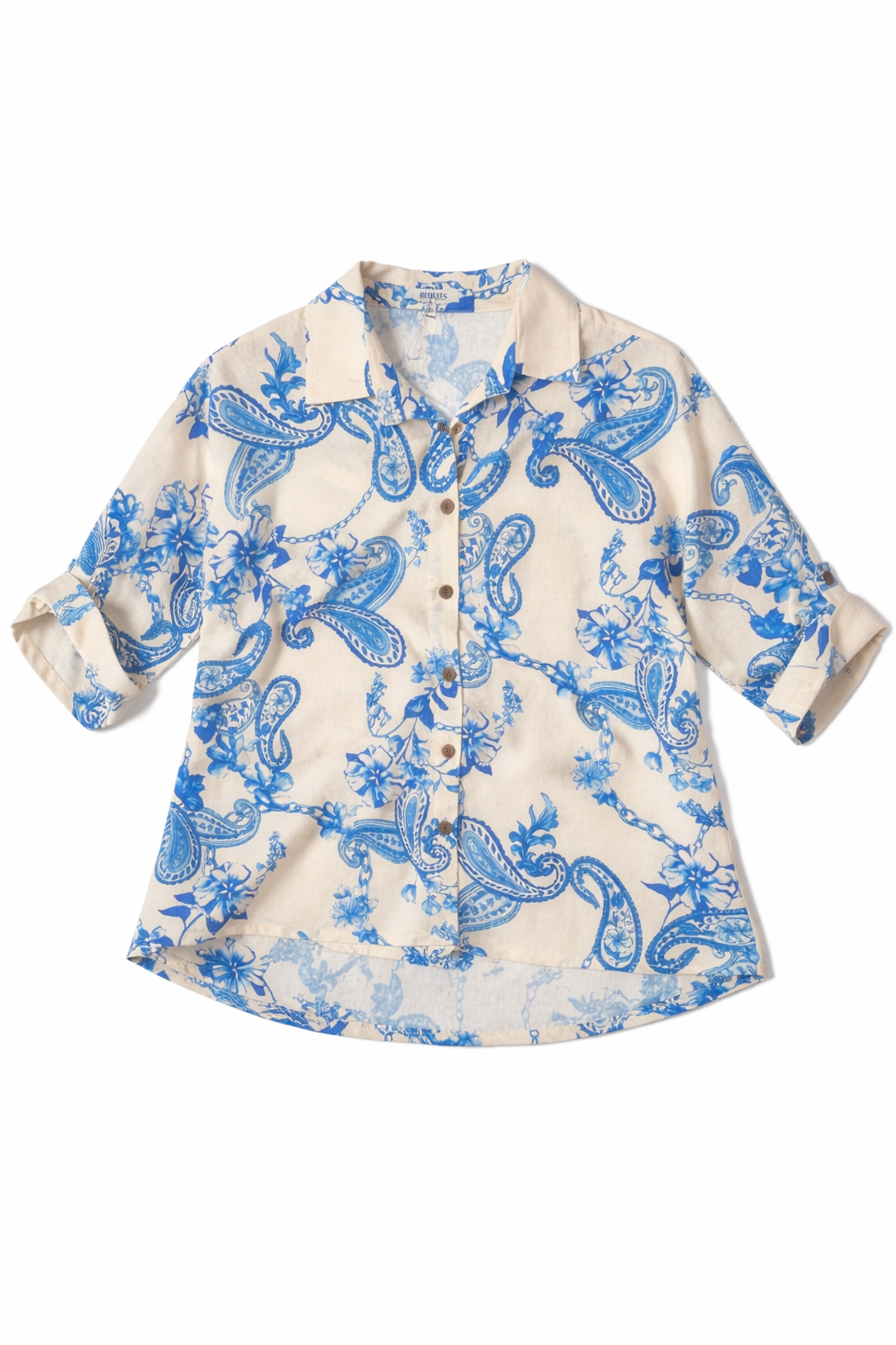 Blusas Para Mujer Camisera Lino Paisley N61105 Hueso/ Azul