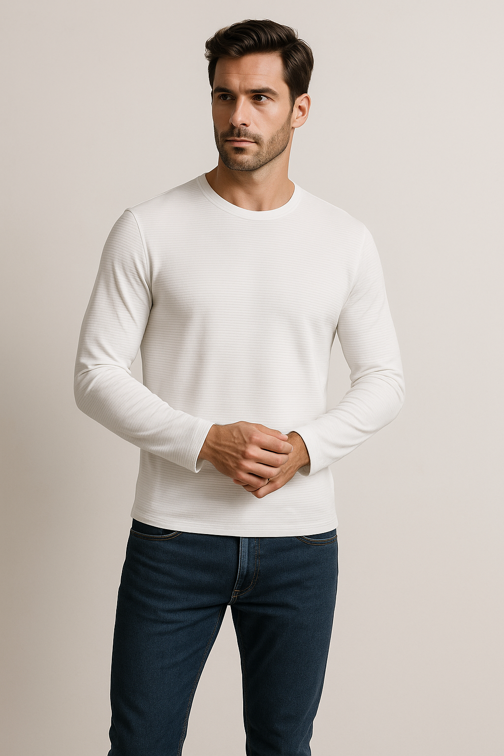 Playeras Para Hombre Básica Acanalada A55315 Hueso