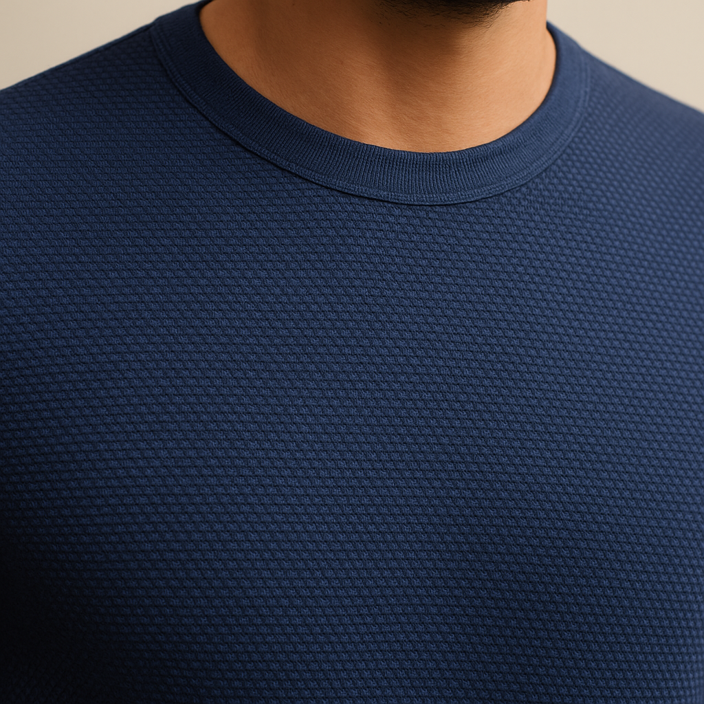 Playeras Para Hombre Jacquard Textura Ligera A55314 Marino