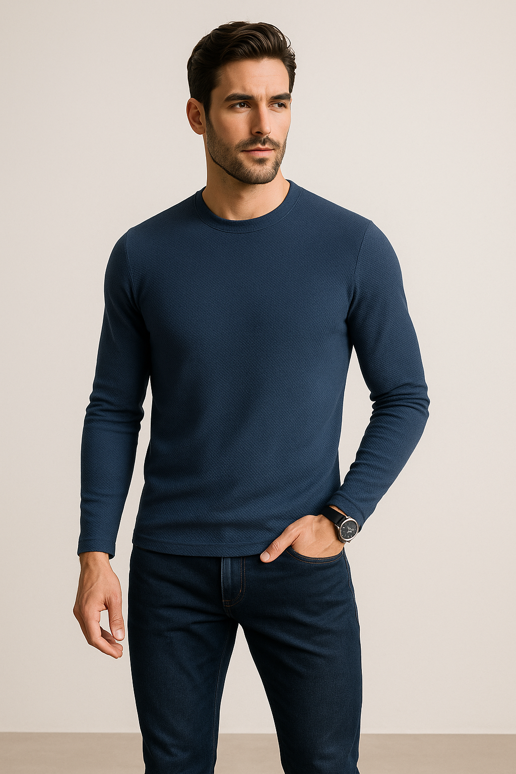 Playeras Para Hombre Jacquard Textura Ligera A55314 Marino