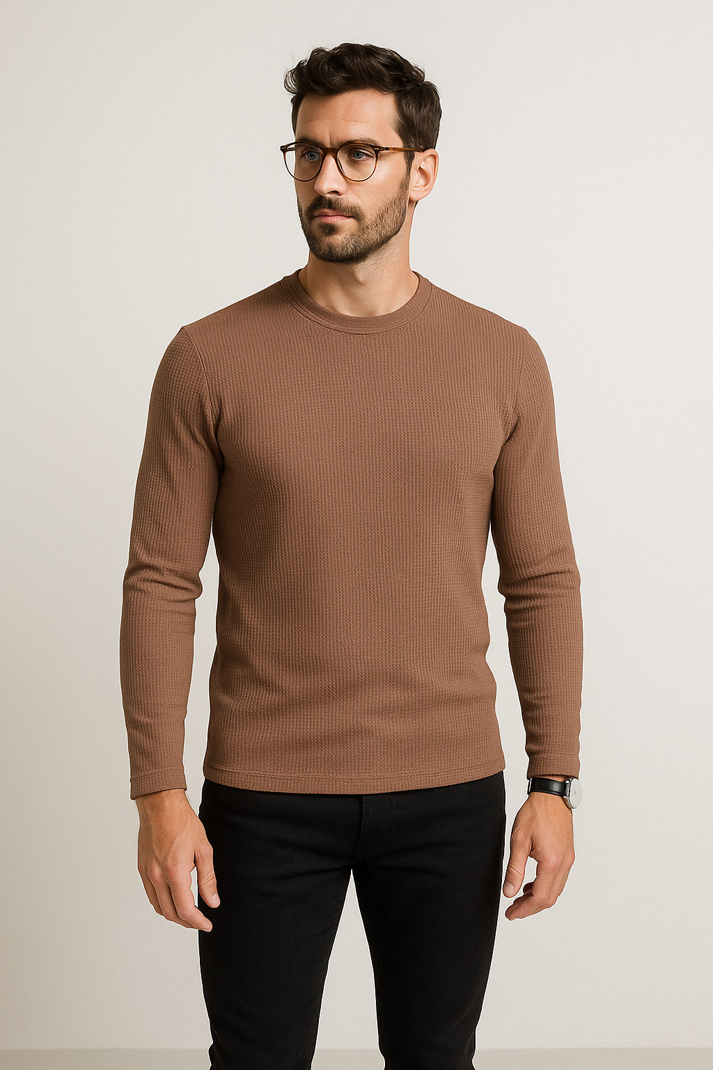 Playeras Para Hombre Textura Waffle A55316 Topo