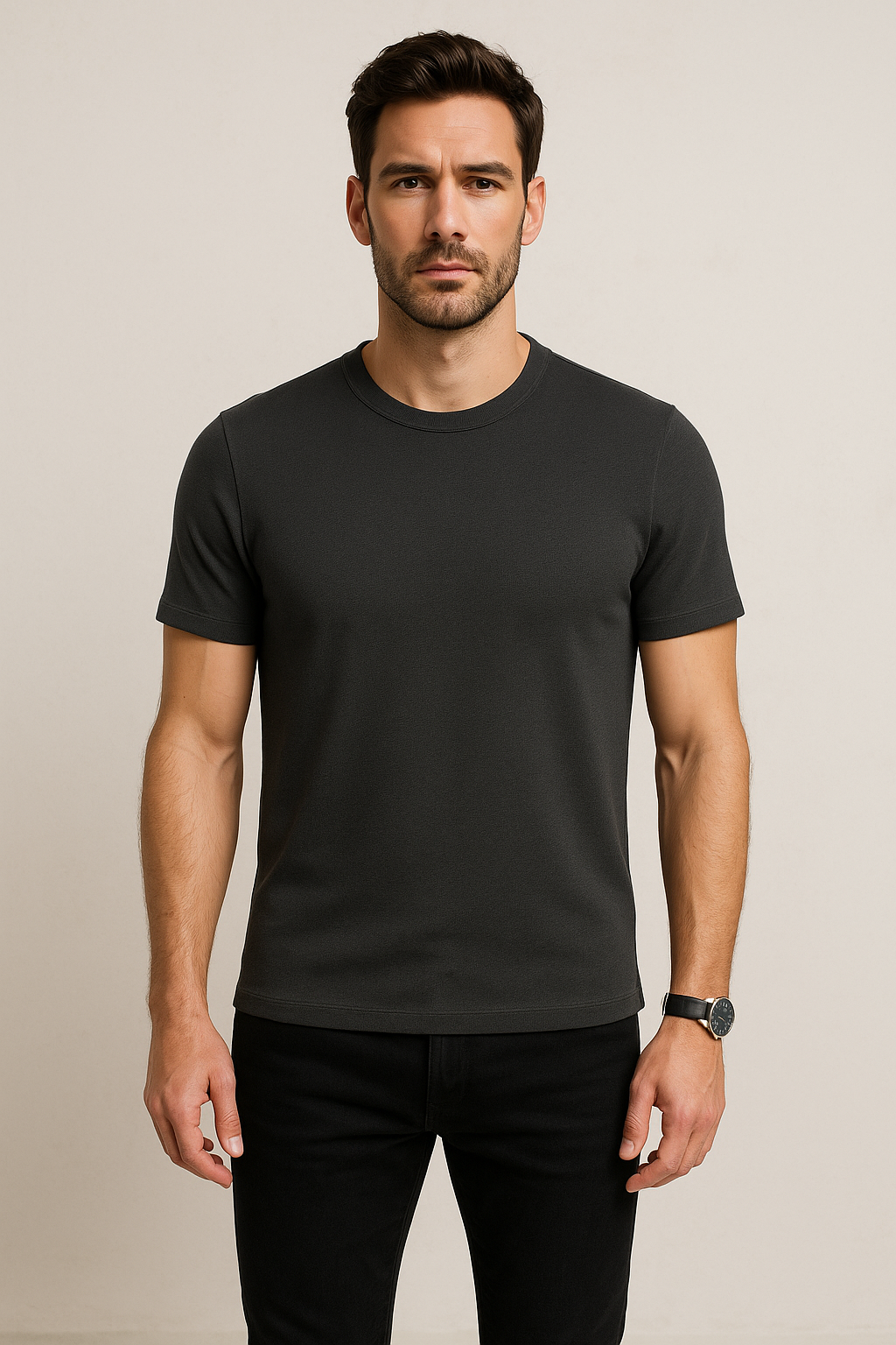 Playeras Para Hombre Con Textura Slim A55301 Negro