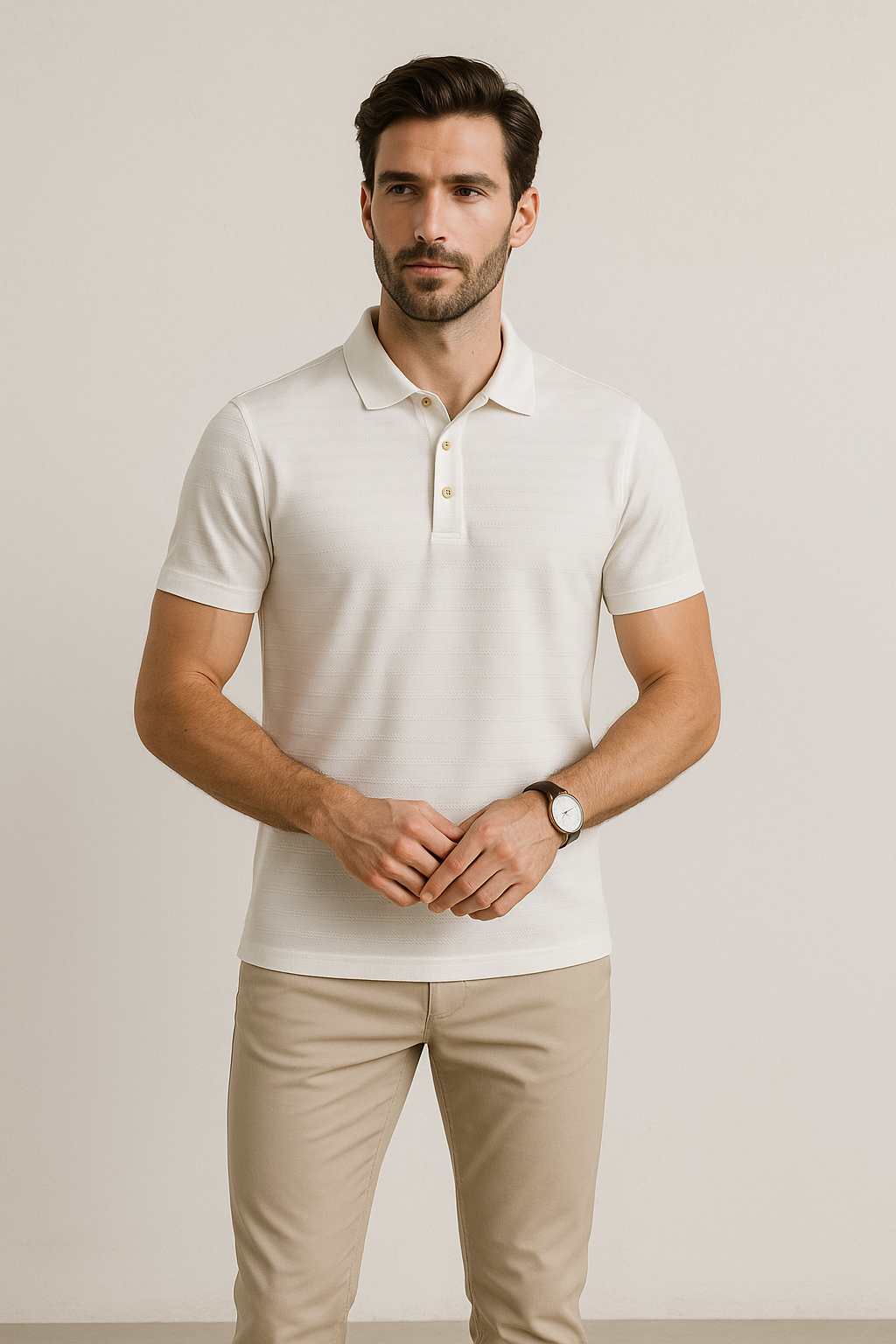 Playeras Polo Para Hombre Dobby Manga Corta A55309 Hueso